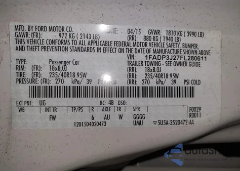 2015 Ford Focus Titanium z USA, uszkodzony, nr VIN 1FADP3J27FL280611